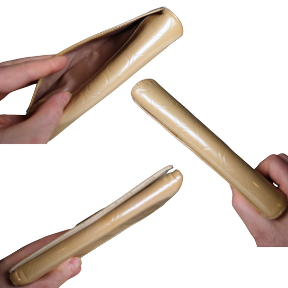 Samantha Thavasa Long Wallet Beige Patent Leather, Heart Ingrained Gold Hardware - Picture 9 of 11